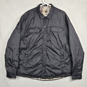 Prana Jacket Reversible Plaid/Black Snap Button Outdoor Hiking Pocket Mens XL